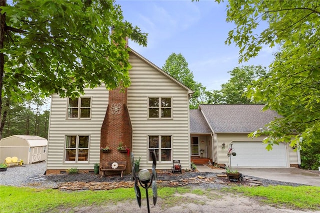 310 Fernwood Dr, Salem, SC 29676 - traditional-style home with an attached garage, a storage shed, driveway, and crawl space