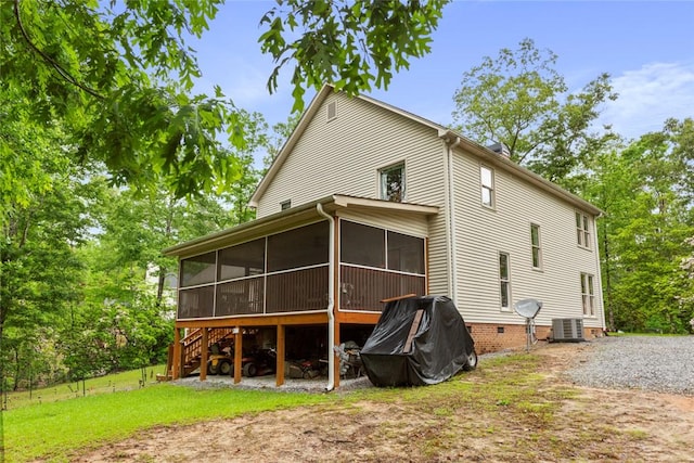 310 Fernwood Dr, Salem, SC 29676 - back of house with a sunroom, stairs, and central air condition unit