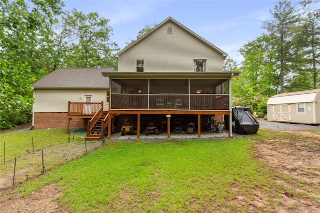 310 Fernwood Dr, Salem, SC 29676 - back of house featuring a sunroom, a storage shed, an outbuilding, stairway, and a wooden deck