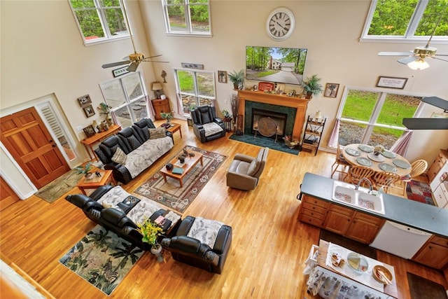 310 Fernwood Dr, Salem, SC 29676 - living area with a towering ceiling, ceiling fan, plenty of natural light, and wood finished floors
