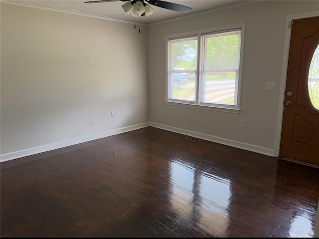 105 Sugar Pine Rd, Anderson, SC 29626 - entrance foyer with a ceiling fan, crown molding, baseboards, and dark wood-style floors