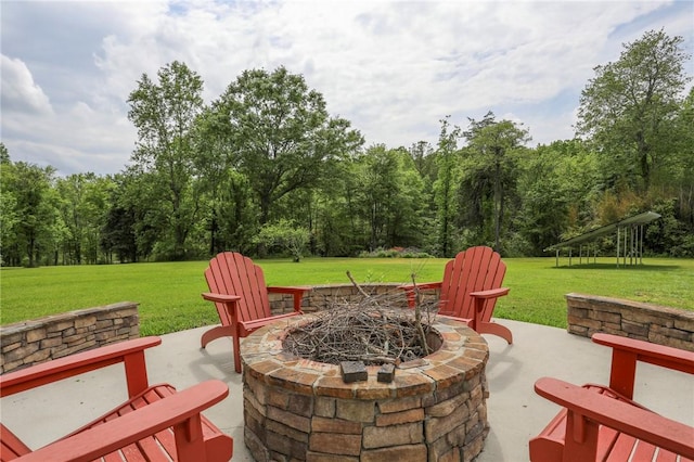 371 Store Rd, Easley, SC 29640 - view of patio with an outdoor fire pit and a view of trees
