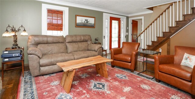 371 Store Rd, Easley, SC 29640 - living room featuring stairs and ornamental molding