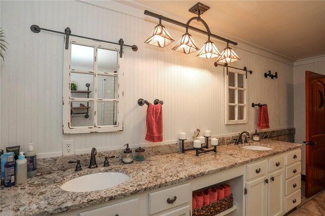 371 Store Rd, Easley, SC 29640 - bathroom with double vanity, crown molding, and a shower