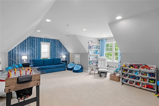 103 Crepe Myrtle Ln, Anderson, SC 29625 - game room featuring vaulted ceiling, carpet floors, recessed lighting, and baseboards