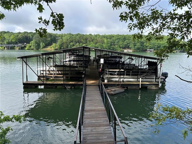 103 Crepe Myrtle Ln, Anderson, SC 29625 - dock featuring a water view, a wooded view, and boat lift