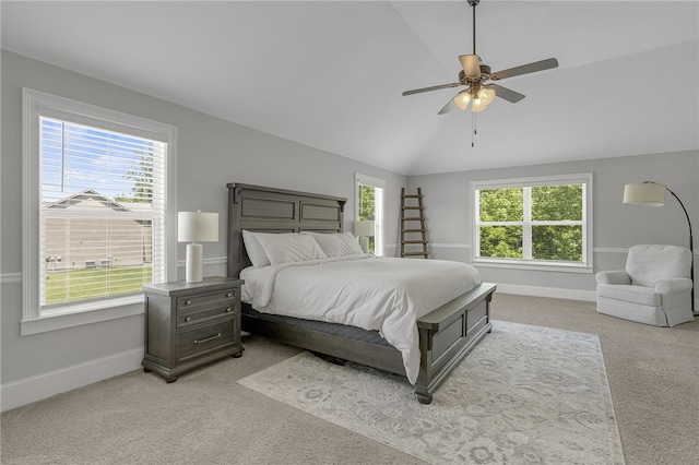 103 James Lake Way, Easley, SC 29642 - bedroom with light colored carpet, vaulted ceiling, baseboards, and a ceiling fan