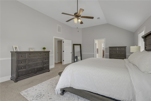 103 James Lake Way, Easley, SC 29642 - bedroom with light carpet, lofted ceiling, baseboards, a ceiling fan, and connected bathroom