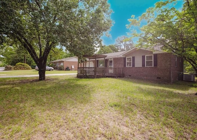 4709 Mcdonald Ave, West Columbia, SC 29172 - ranch-style home featuring crawl space, brick siding, a front lawn, and a deck