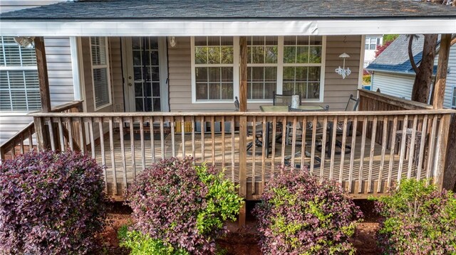 606 Greening Dr, Simpsonville, SC 29681 - wooden terrace featuring covered porch