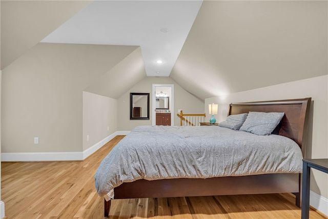 117 W Waters Edge Ln, West Union, SC 29696 - bedroom featuring baseboards, light wood finished floors, lofted ceiling, and recessed lighting