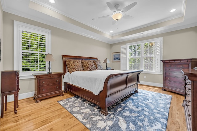 117 W Waters Edge Ln, West Union, SC 29696 - bedroom featuring a raised ceiling, light wood finished floors, baseboards, crown molding, and recessed lighting