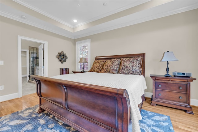 117 W Waters Edge Ln, West Union, SC 29696 - bedroom with light wood-style flooring, ornamental molding, baseboards, recessed lighting, and ensuite bathroom