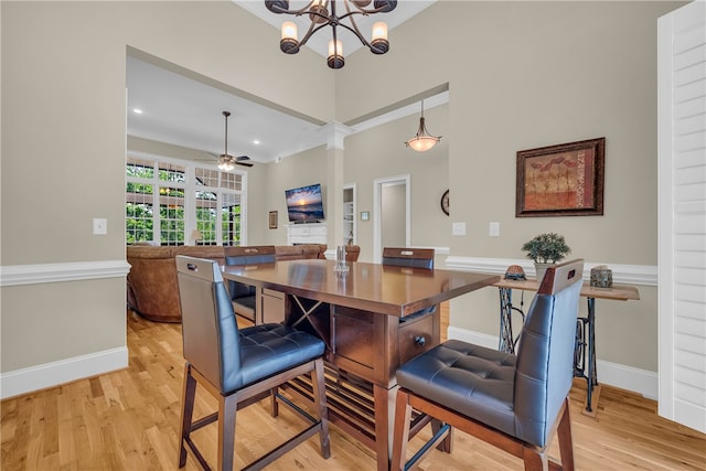 117 W Waters Edge Ln, West Union, SC 29696 - dining space with baseboards, light wood finished floors, a chandelier, decorative columns, and recessed lighting