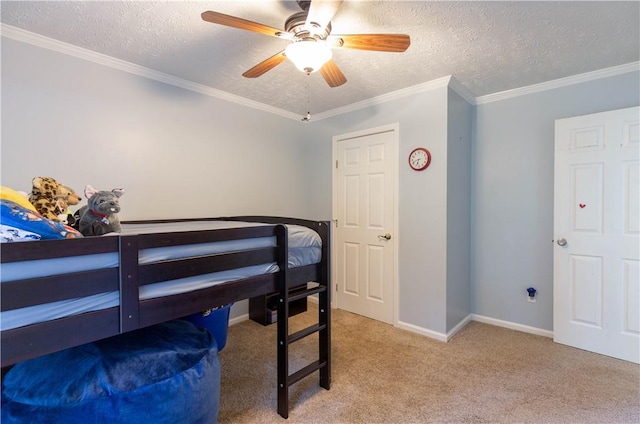 327 Timberlake One Cir, Seneca, SC 29678 - carpeted bedroom featuring a textured ceiling, ceiling fan, baseboards, and crown molding