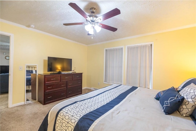 327 Timberlake One Cir, Seneca, SC 29678 - carpeted bedroom featuring a textured ceiling, crown molding, baseboards, and ceiling fan