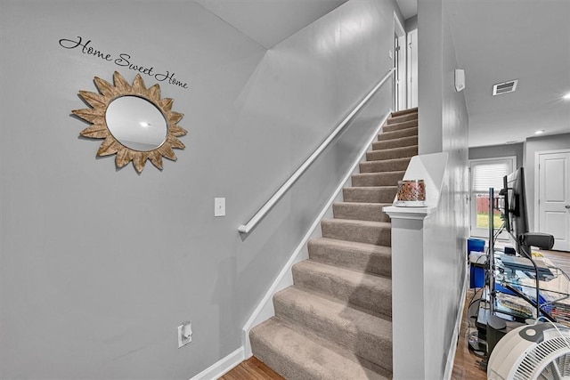 145 Queens Mill Ct, Pendleton, SC 29670 - staircase with wood finished floors, recessed lighting, and baseboards