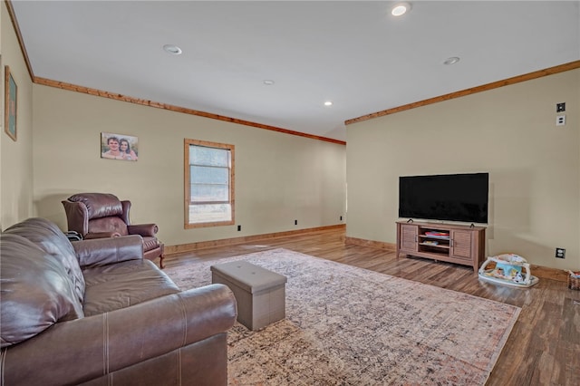 60 Lakeside Dr, Lyman, SC 29365 - living area with crown molding, wood finished floors, recessed lighting, and baseboards