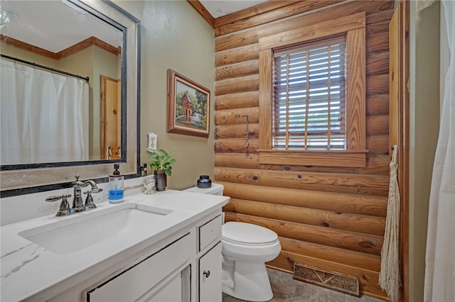 60 Lakeside Dr, Lyman, SC 29365 - bathroom featuring rustic walls, toilet, and vanity