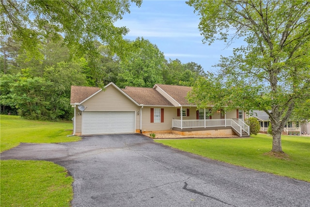 211 Jana Dr, Walhalla, SC 29691 - ranch-style house with covered porch, an attached garage, asphalt driveway, a front yard, and roof with shingles