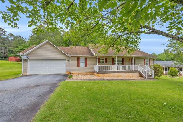 211 Jana Dr, Walhalla, SC 29691 - single story home with a porch, asphalt driveway, a garage, a front lawn, and roof with shingles