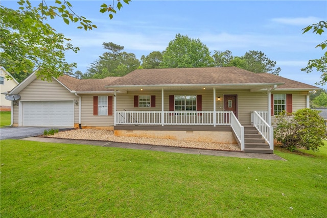 211 Jana Dr, Walhalla, SC 29691 - ranch-style house with a porch, asphalt driveway, a front yard, and a garage