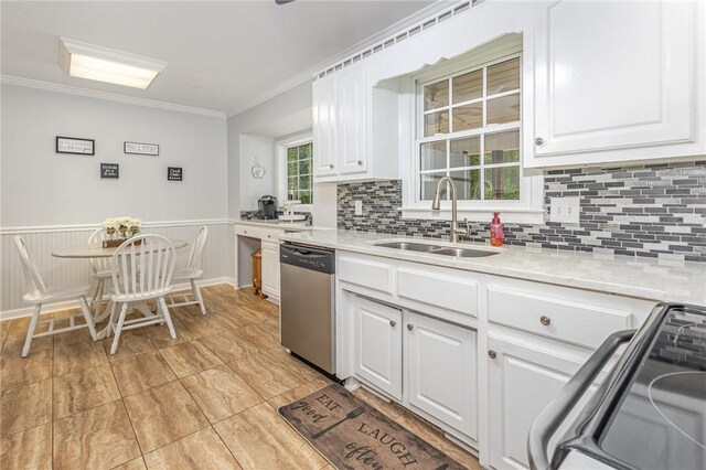108 Ascot Ct, Easley, SC 29642 - kitchen featuring dishwasher, a sink, range with electric cooktop, light countertops, and ornamental molding