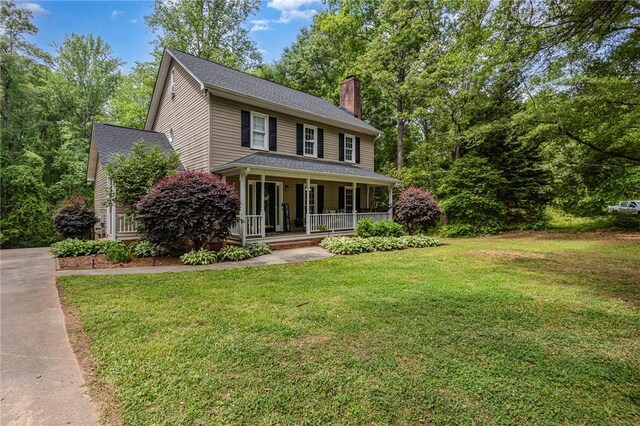 108 Ascot Ct, Easley, SC 29642 - view of front of property featuring a porch, a chimney, and a front yard