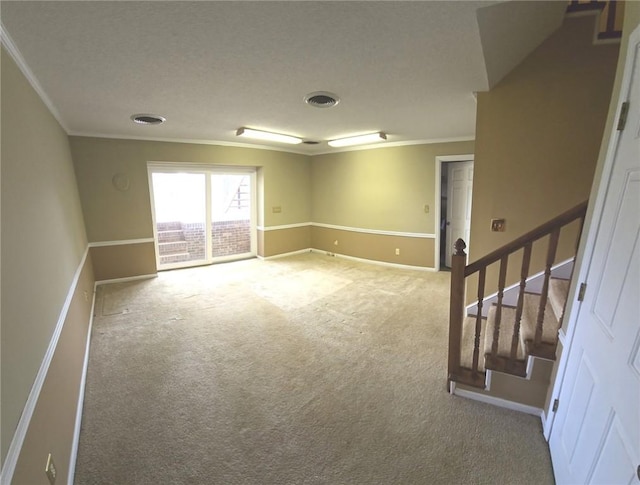 261 N Mcallister Rd, Liberty, SC 29657 - spare room featuring crown molding, carpet flooring, baseboards, and stairs