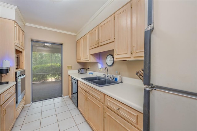 261 N Mcallister Rd, Liberty, SC 29657 - kitchen featuring freestanding refrigerator, light brown cabinetry, a sink, black dishwasher, and oven