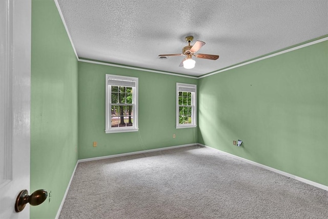 1208 Marett Rd, Pendleton, SC 29670 - empty room featuring crown molding, a textured ceiling, ceiling fan, carpet floors, and baseboards