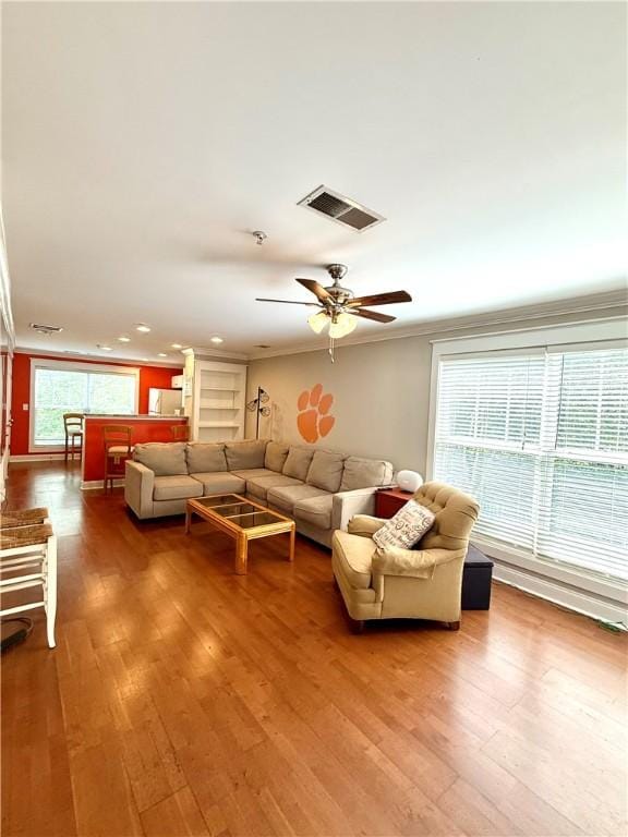 833 Old Greenville Hwy Unit 323, Clemson, SC 29631 - living area with wood finished floors, ornamental molding, ceiling fan, and recessed lighting