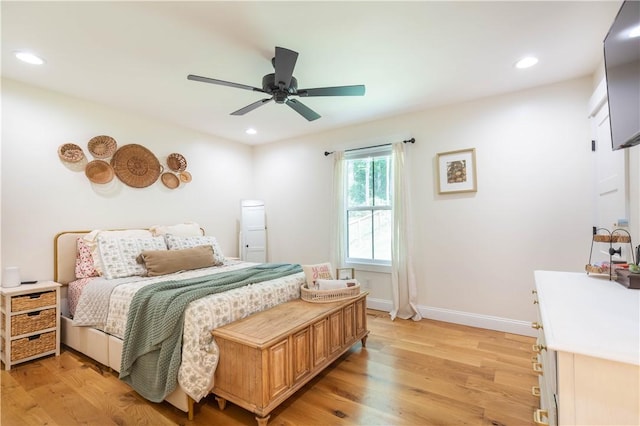 226 Edgewood Dr, Seneca, SC 29678 - bedroom featuring light wood-type flooring, baseboards, recessed lighting, and ceiling fan