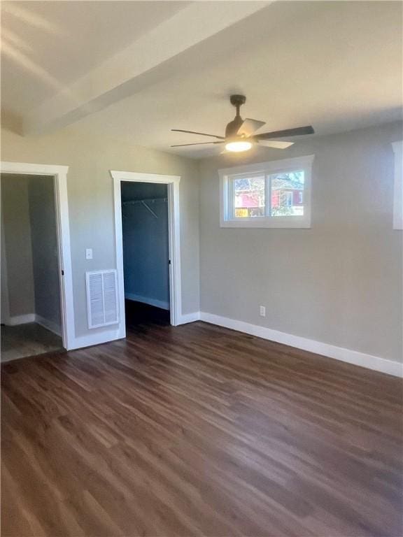 403 E S 5th St, Seneca, SC 29678 - unfurnished bedroom with baseboards, dark wood-style floors, a closet, and ceiling fan