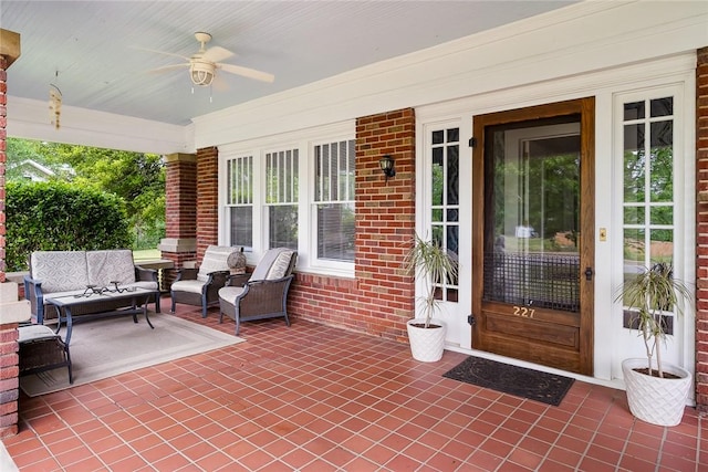 227 S Main St, Honea Path, SC 29654 - porch featuring an outdoor hangout area and ceiling fan