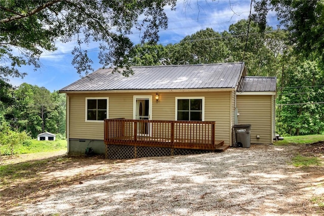 14 Smith Cir, Liberty, SC 29657 - back of property with a deck, metal roof, and crawl space