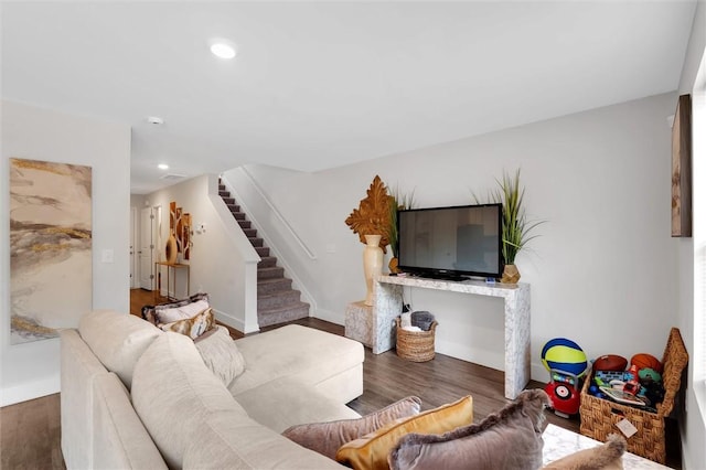5990 Old Pearman Dairy Rd, Anderson, SC 29625 - living area featuring stairway, wood finished floors, recessed lighting, and baseboards