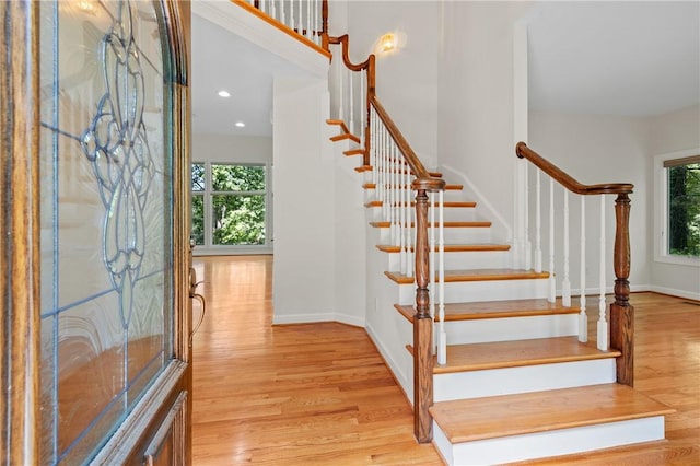 118 Pinnacle Pointe Dr, Seneca, SC 29672 - foyer entrance featuring stairs, wood finished floors, baseboards, and recessed lighting