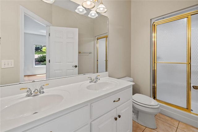 118 Pinnacle Pointe Dr, Seneca, SC 29672 - bathroom with a stall shower, toilet, double vanity, and tile patterned flooring