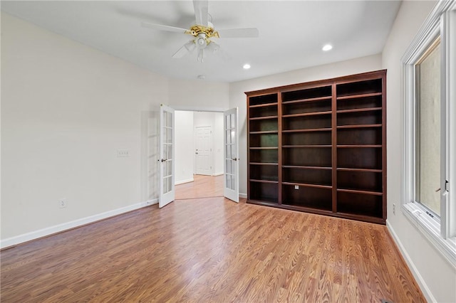 118 Pinnacle Pointe Dr, Seneca, SC 29672 - empty room featuring french doors, wood finished floors, baseboards, a ceiling fan, and recessed lighting