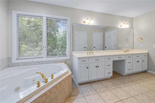 118 Pinnacle Pointe Dr, Seneca, SC 29672 - bathroom featuring double vanity, tile patterned flooring, and a tub with jets