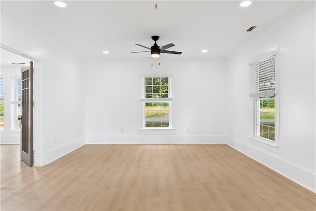 701 S Townville St, Seneca, SC 29678 - unfurnished room featuring ornamental molding, light wood-type flooring, recessed lighting, ceiling fan, and baseboards