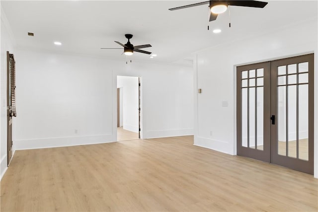 701 S Townville St, Seneca, SC 29678 - empty room with a ceiling fan, french doors, light wood-type flooring, baseboards, and recessed lighting