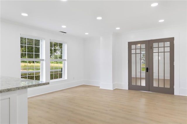701 S Townville St, Seneca, SC 29678 - unfurnished room with french doors, light wood-style floors, recessed lighting, and baseboards