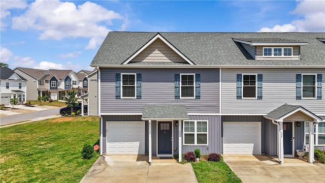 406 Bee Cove Way, Pendleton, SC 29670 - view of property featuring a front lawn, board and batten siding, a residential view, an attached garage, and a shingled roof