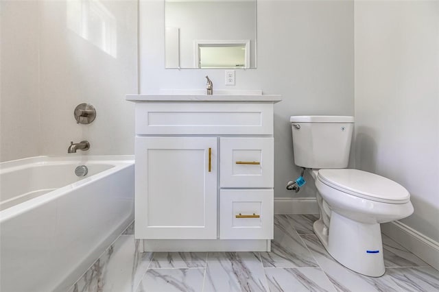 107A Avondale Rd, Anderson, SC 29624 - bathroom with marble look tiles, toilet, vanity, baseboards, and bathtub / shower combination