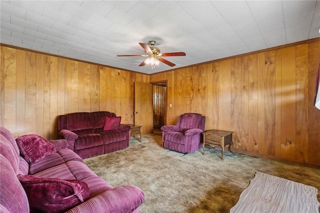 134 Grasshopper Hill Rd, Pickens, SC 29671 - carpeted living room featuring a ceiling fan and wooden walls