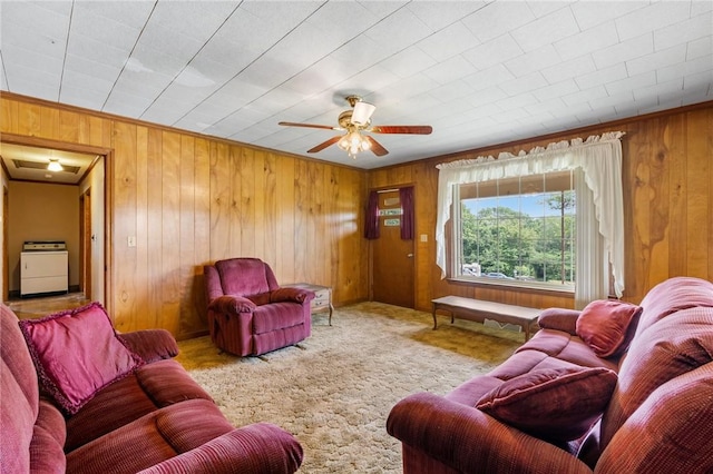 134 Grasshopper Hill Rd, Pickens, SC 29671 - living area with wooden walls, a ceiling fan, and crown molding