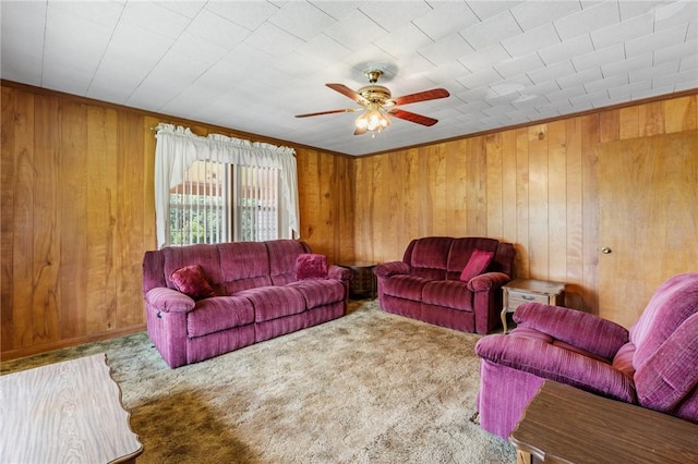 134 Grasshopper Hill Rd, Pickens, SC 29671 - carpeted living room with a ceiling fan and wood walls