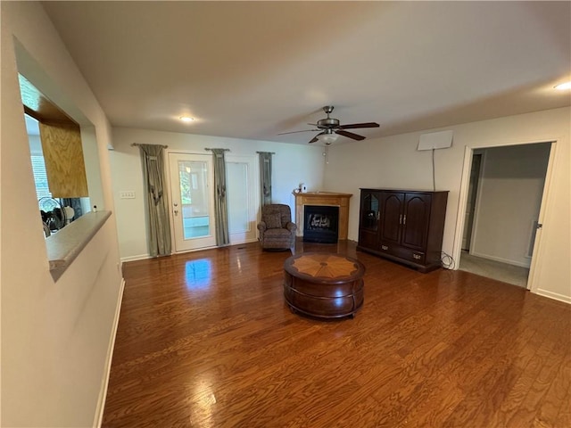 106 Dewars Trl, Anderson, SC 29621 - living room featuring a ceiling fan, a fireplace, wood finished floors, and baseboards